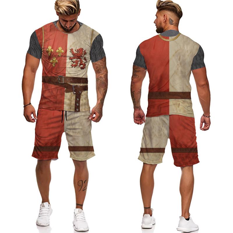 Cool Men's Knight Templar 3D Print Tees/Shorts/Sets Retro Warrior Armor Cosplay Outfits T-Shirt Suit Hip Hop Streetwear Clothing