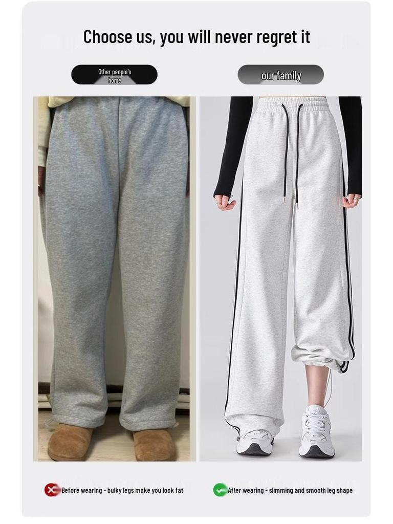 2025 Women's High-Waist Slimming Sweatpants: White & Gray, Spring Casual Wide-Leg Design