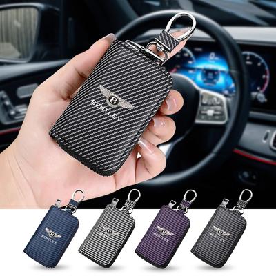 PU Carbon Fiber Wallet Leather Keys Protection Storage Bag For Bentley Continental GT MULLINER Bentayga Flying HurtlingSpurlogo