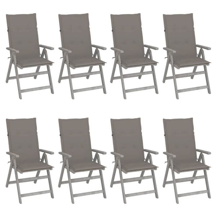 Chaises inclinables jardin - Maison Exclusive - Lot de 8 Acacia lavé gris - Coussins inclus - Dossier 5 positions