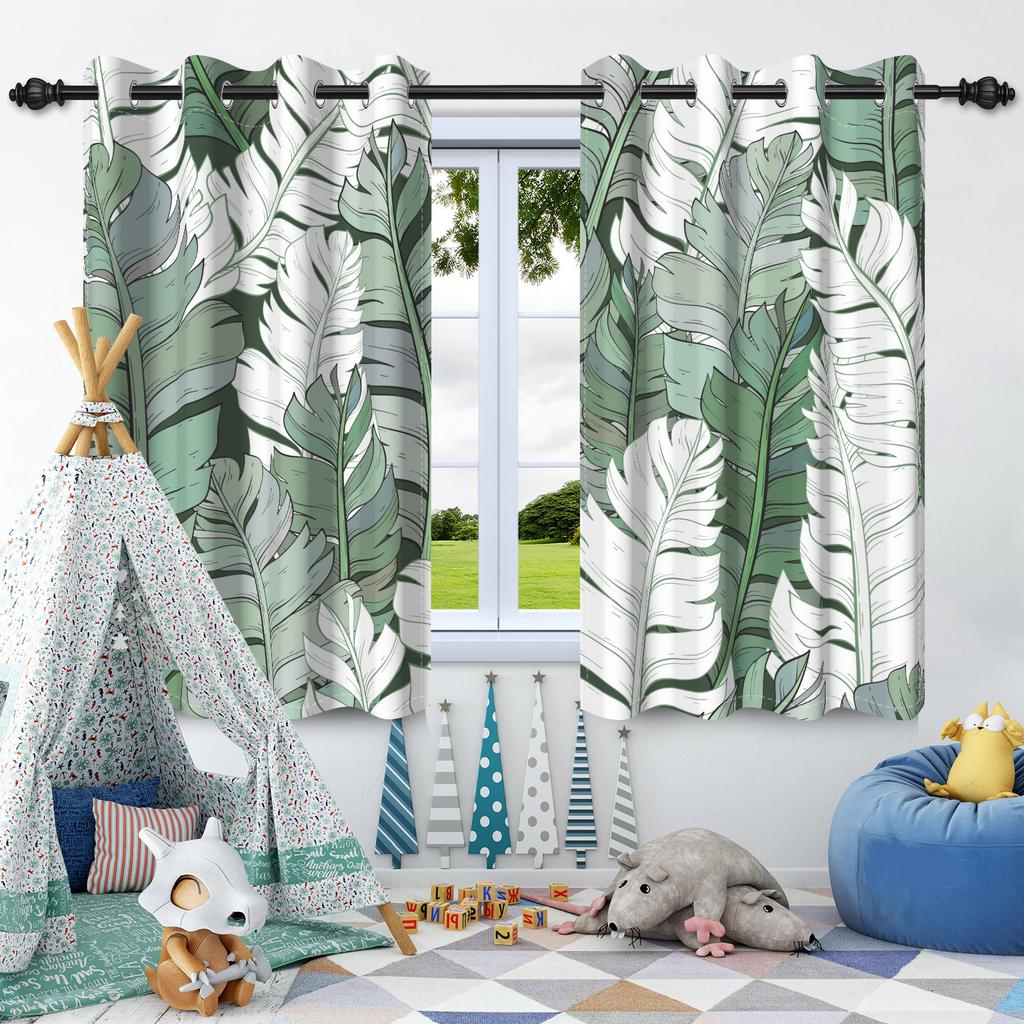 Green Plants Leaves Window Curtain Bedroom Living Room Blackout Curtain Morden Home Decoration Heat Insulation Noise Reduction