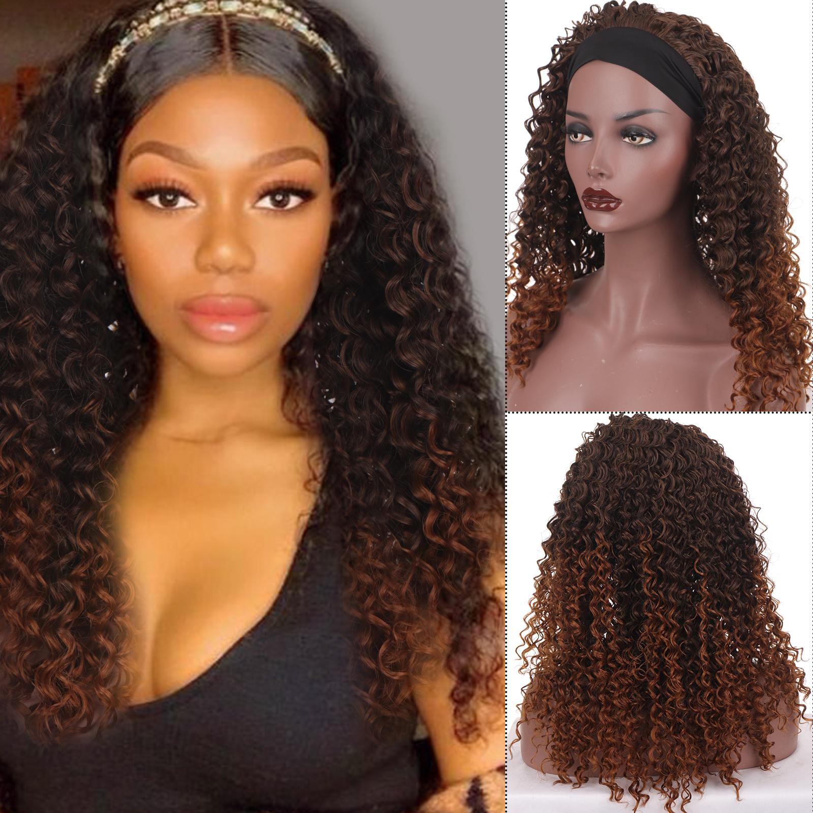 

LUPU Длинные афро-кудрявые вьющиеся парики с повязкой на голову для женщин Синтетический парик-шарф для черных африканских омбер-коричневых блондинок Высокотемпературное волокно