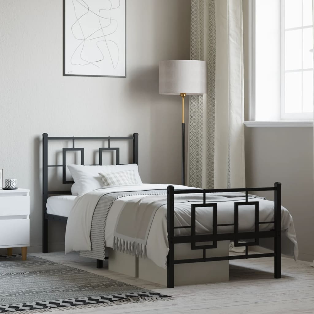 Metal Bed Frame with Headboard and Footboard Black 75 X 190 Cm