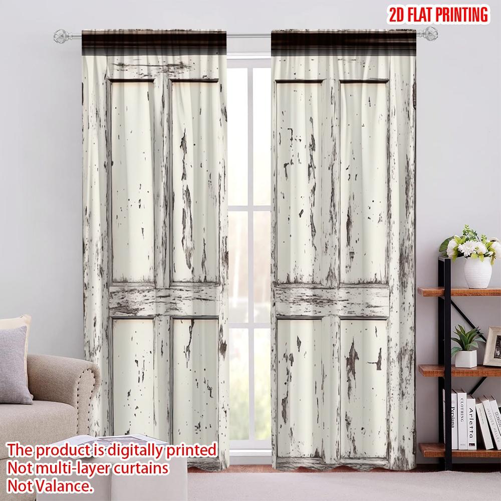 

2D flat printing 2pcs Rustic Curtains Vintage House Entrance Vertical Old Planks Distressed Weathered Hardwood Design Window 100*130 Grommet Top 1pcs