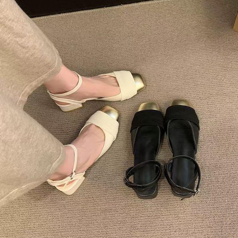 Fee Xiaoxiangfeng mit Rock dicker Absatz Mary Jane Einzelschuhe Taschenkopf Französische mittelhohe Sandalen Damen 2025 Sommer und Herbst neu