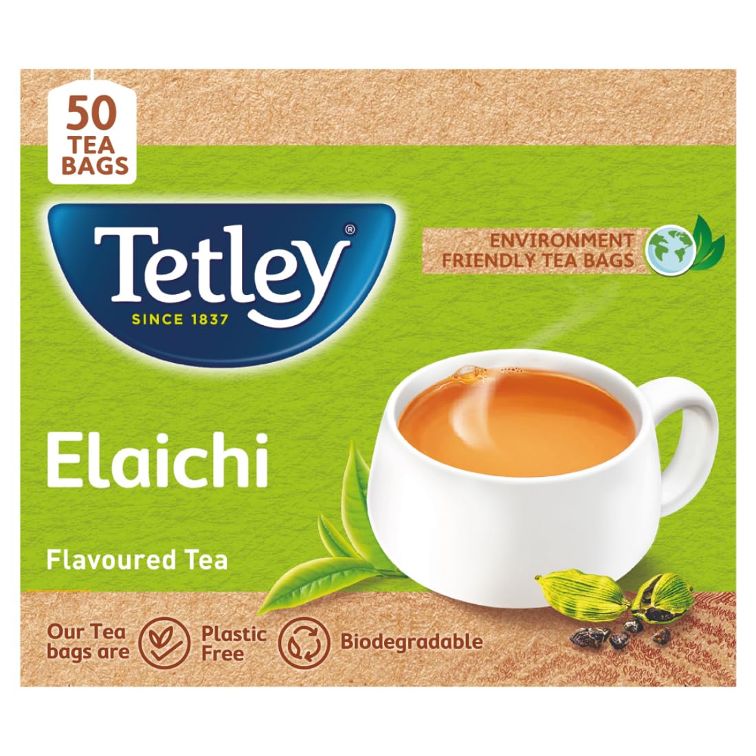 

Tetley Elaichi Black Tea Bags 100g 50 Teabags Refreshing Flavoured Chai Assam Tea