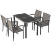 Outdoor Dining Set 5 Pieces Patio Conservatory with Tempered Glass Tabletop,4 Dining Chairs - Mixed Grey