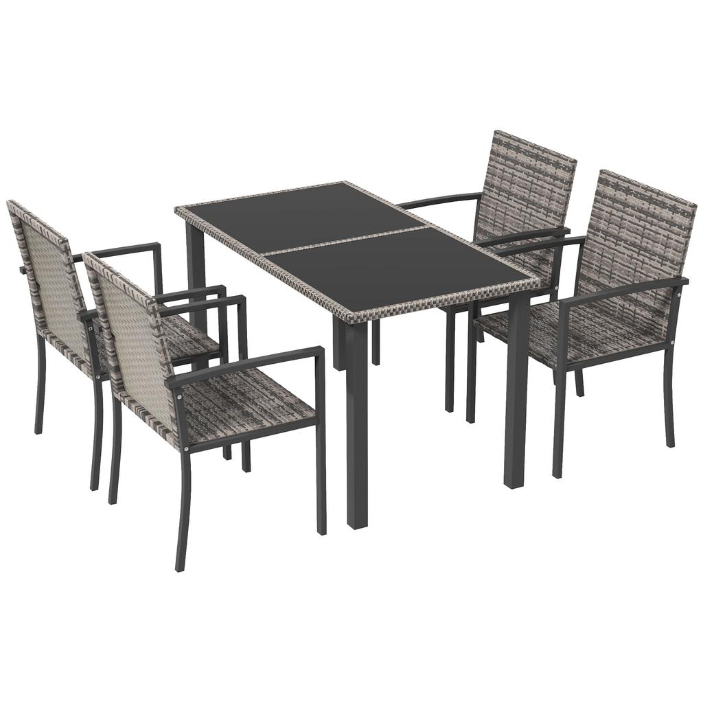 Outdoor Dining Set 5 Pieces Patio Conservatory with Tempered Glass Tabletop,4 Dining Chairs - Mixed Grey