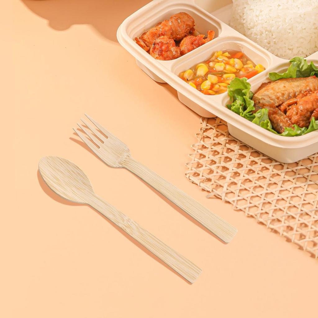 HTB Jednorázové bambusové vidličky, 100 kusů, 17 cm, Přírodní bambus, Nebělené, pro komerční použití, venkovní akce, kavárny a události (HTB-BF100)