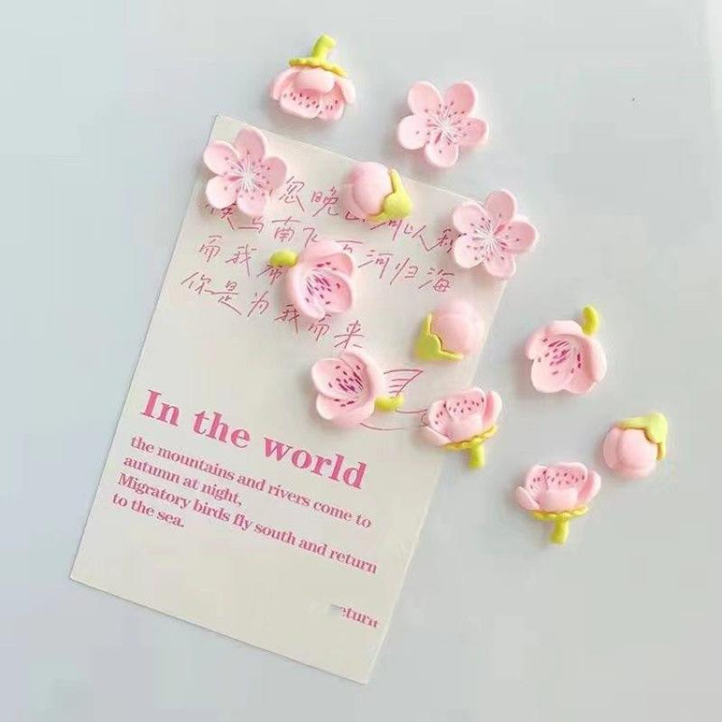 12pcs Fridge Magnet Pink Flower Resin Decorative Refrigerator Magnets Creative Whiteboard Cartoon Magnetic Sticker Aimants Frigo