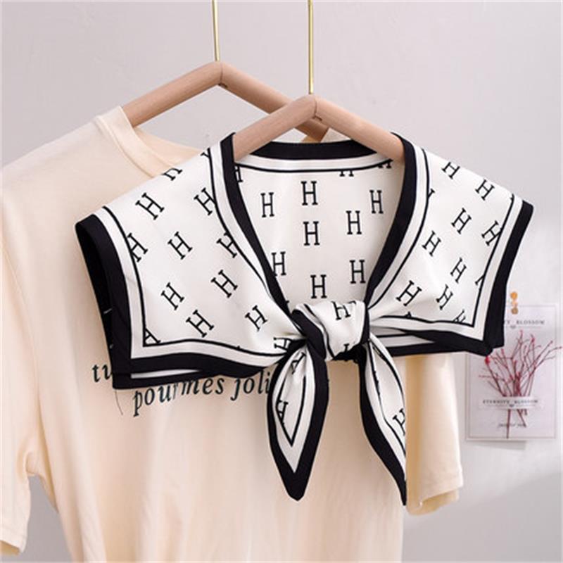 Summer Thin Fake Collar Small Silk Scarf Women'S Korean Version Of Versatile Ins Trendy Shirt With Vest T-Shirt With Shoulder Shawl Autumn