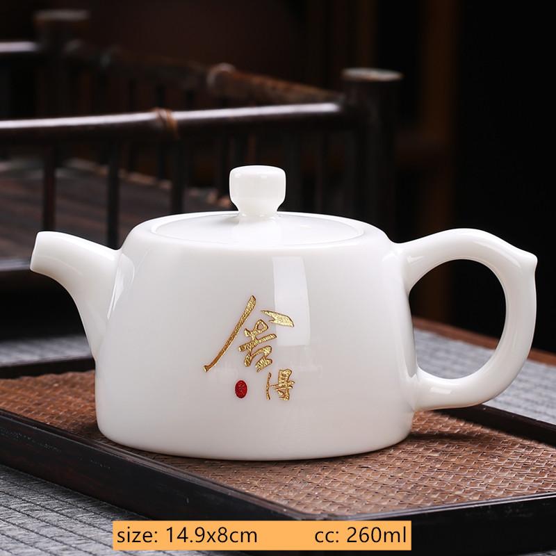 White Porcelain Teapot Custom Ceramic Tea Set Home Beauty Ball Hole Filter Tea Infuser Hand Tracing Gold Kettle Handmade Teaware