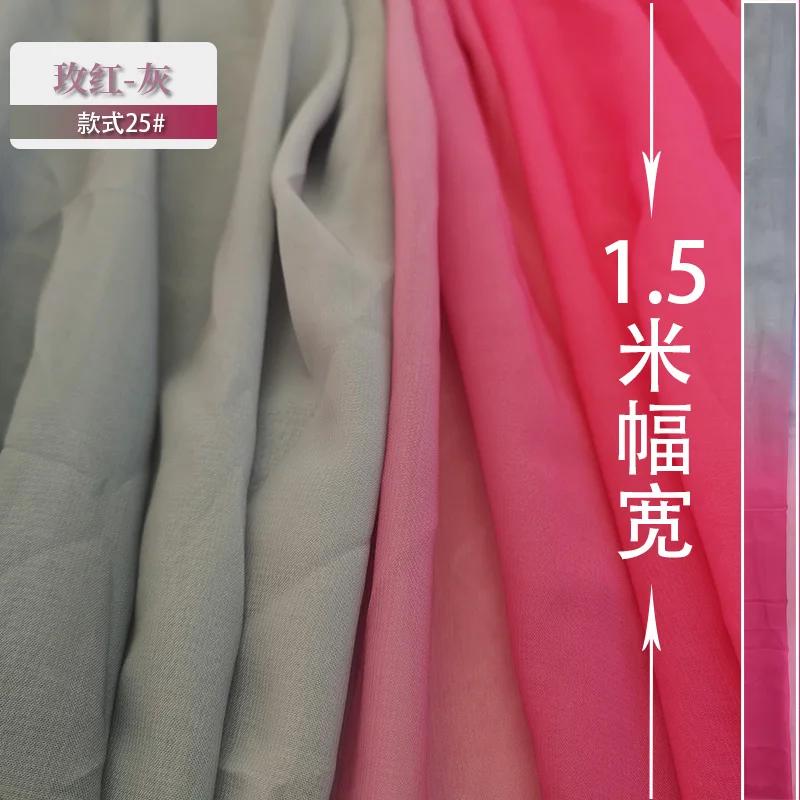 100D Gradient Chiffon Fabric By The Meter Per for Dress Skirt Clothing Sewing Drape Textile Summer Plain Cloth Black White Blue