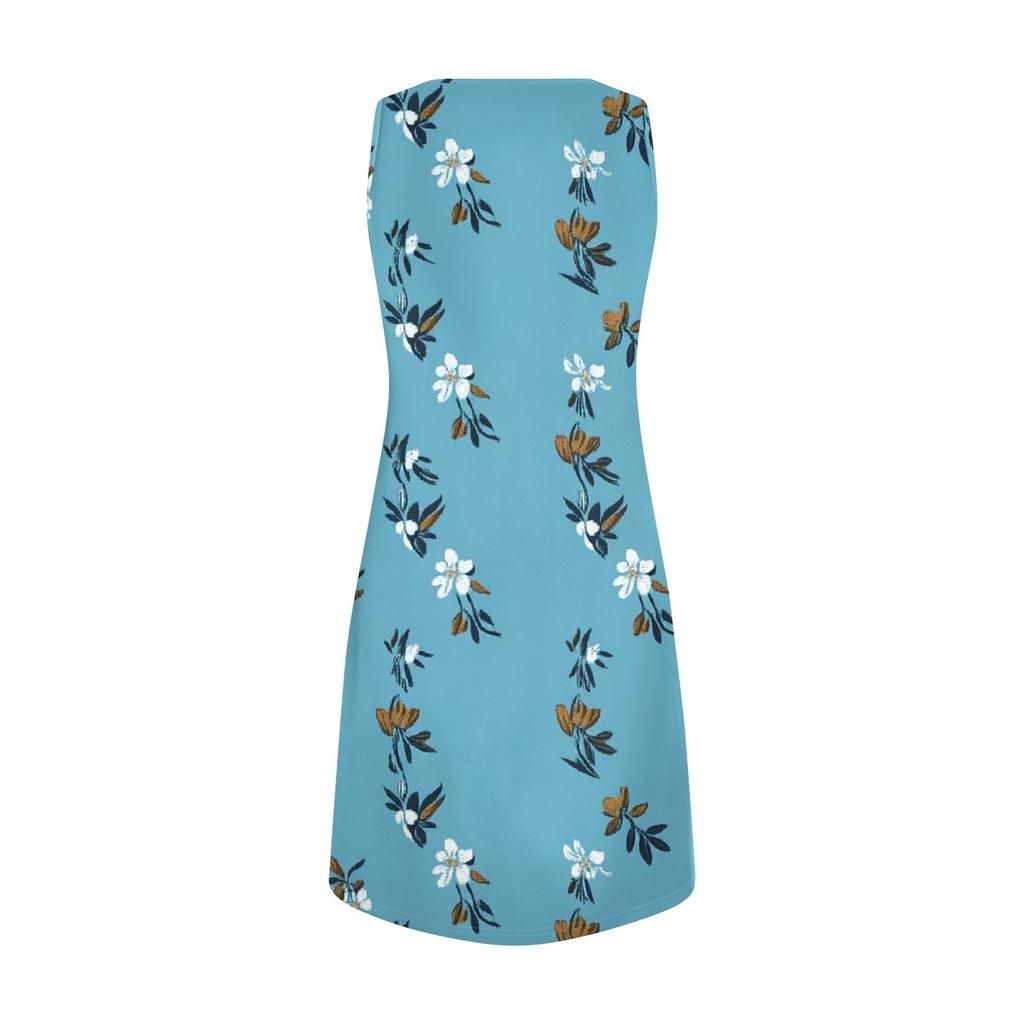 Women Summer Dresses V-Neck Print Sleeveless Sundress Casual Dress
