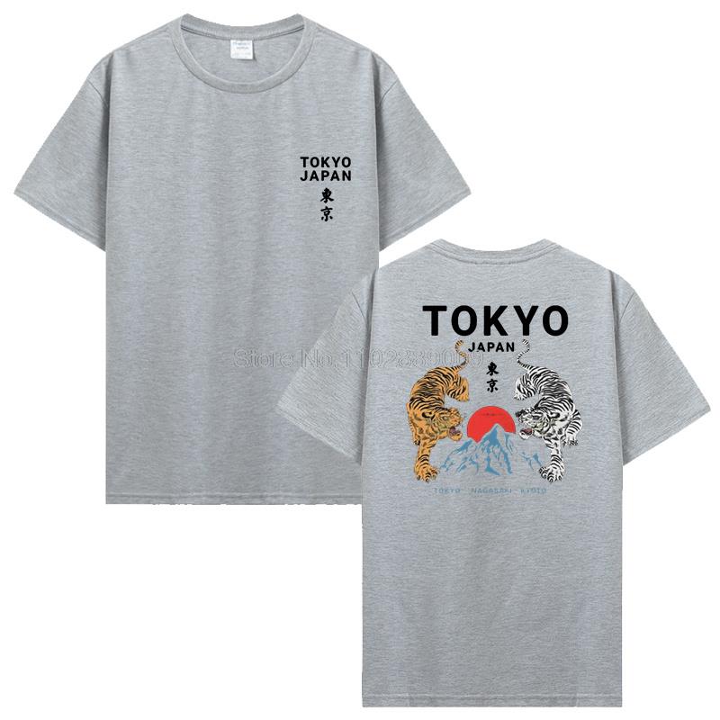 Tiger T Shirt Japanese Tokyo Back Print Men's Clothing Gang Gifts Tops Cotton Tees T Shirts For Men Streetwear