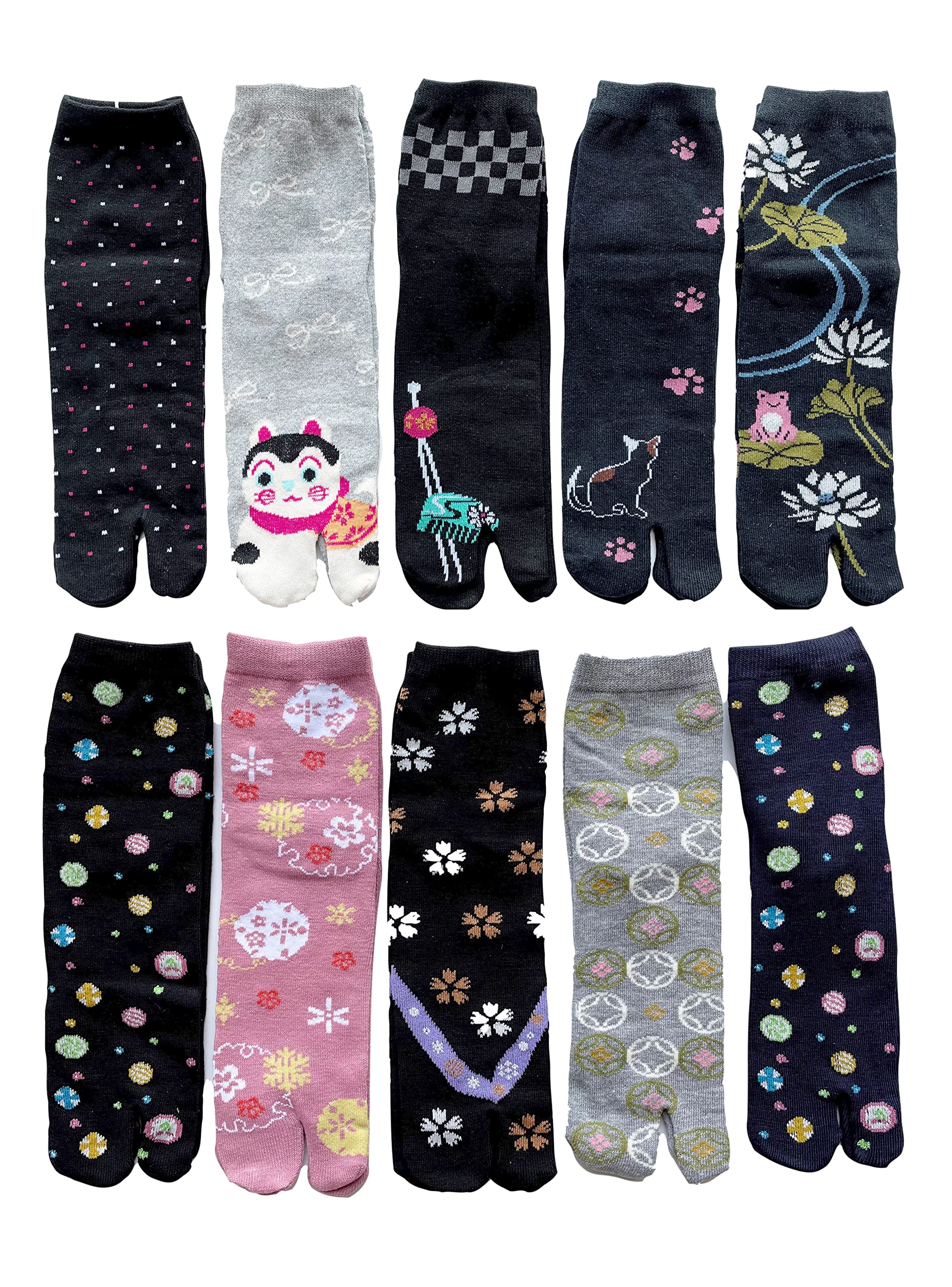 

Cotton Blend Tabi Socks with Japanese Cute and Summer Short Sneaker Size B12 Women s Patterns, Stylish, Socks, 10-Pair Set,