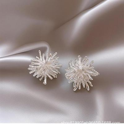 Silver Dandelion Fireworks Stud Earrings - Elegant, High-End Design with Versatile Appeal