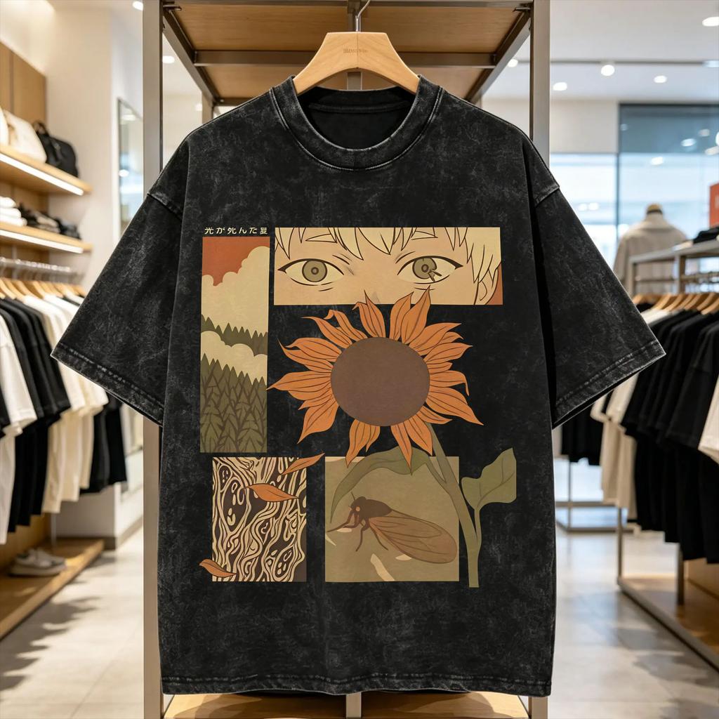 The Summer Hikaru Died Washed T Shirt Male Vintage Cotton T Shirts Summer Crewneck Hip Hop Tees Design Big Size Clothing