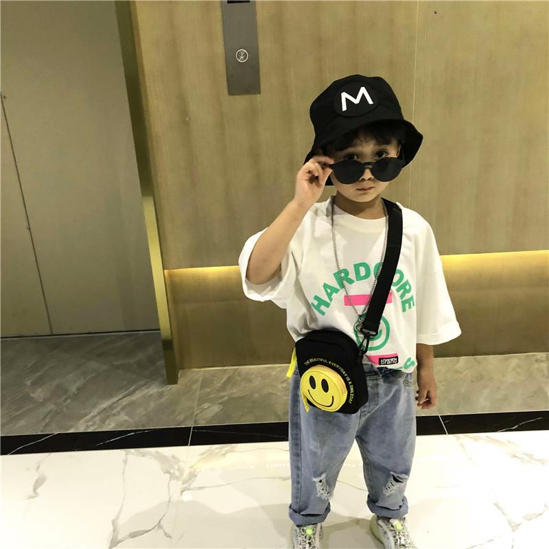 Fashionable Kids Smiley Face Crossbody Bag Chic Durable Canvas Small Backpack For Children