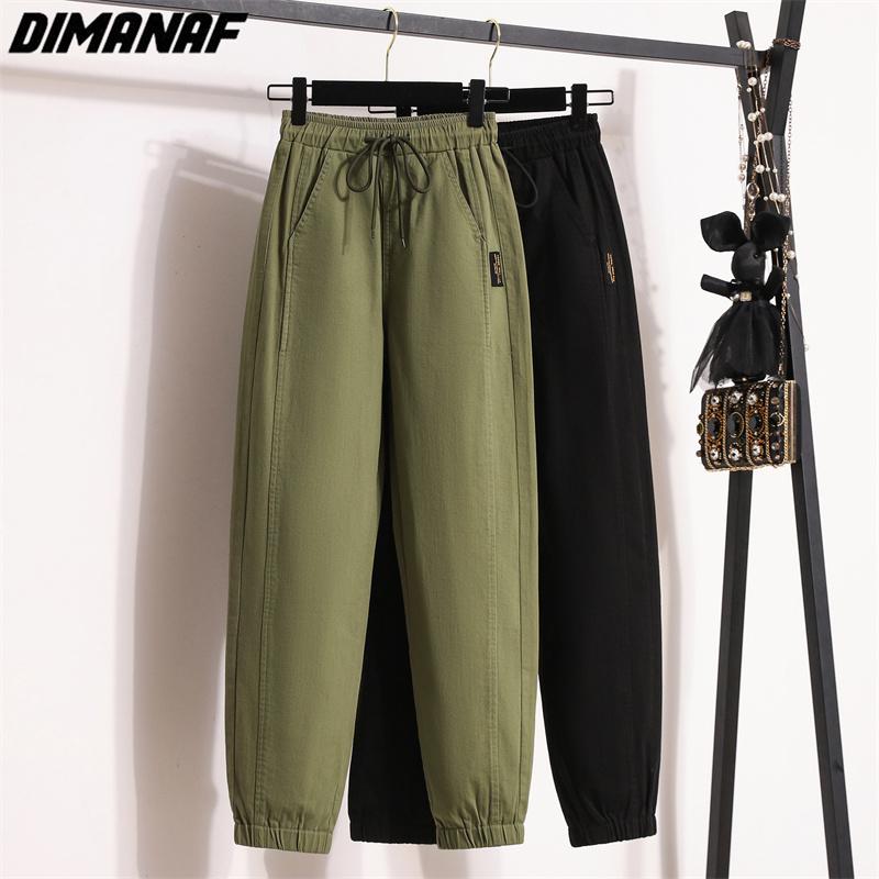 DIMANAF 2025 Plus Size Long Pants Women Elastic Loose High Waist Vintage Solid Loose Casual Female Basic Trousers Green Black