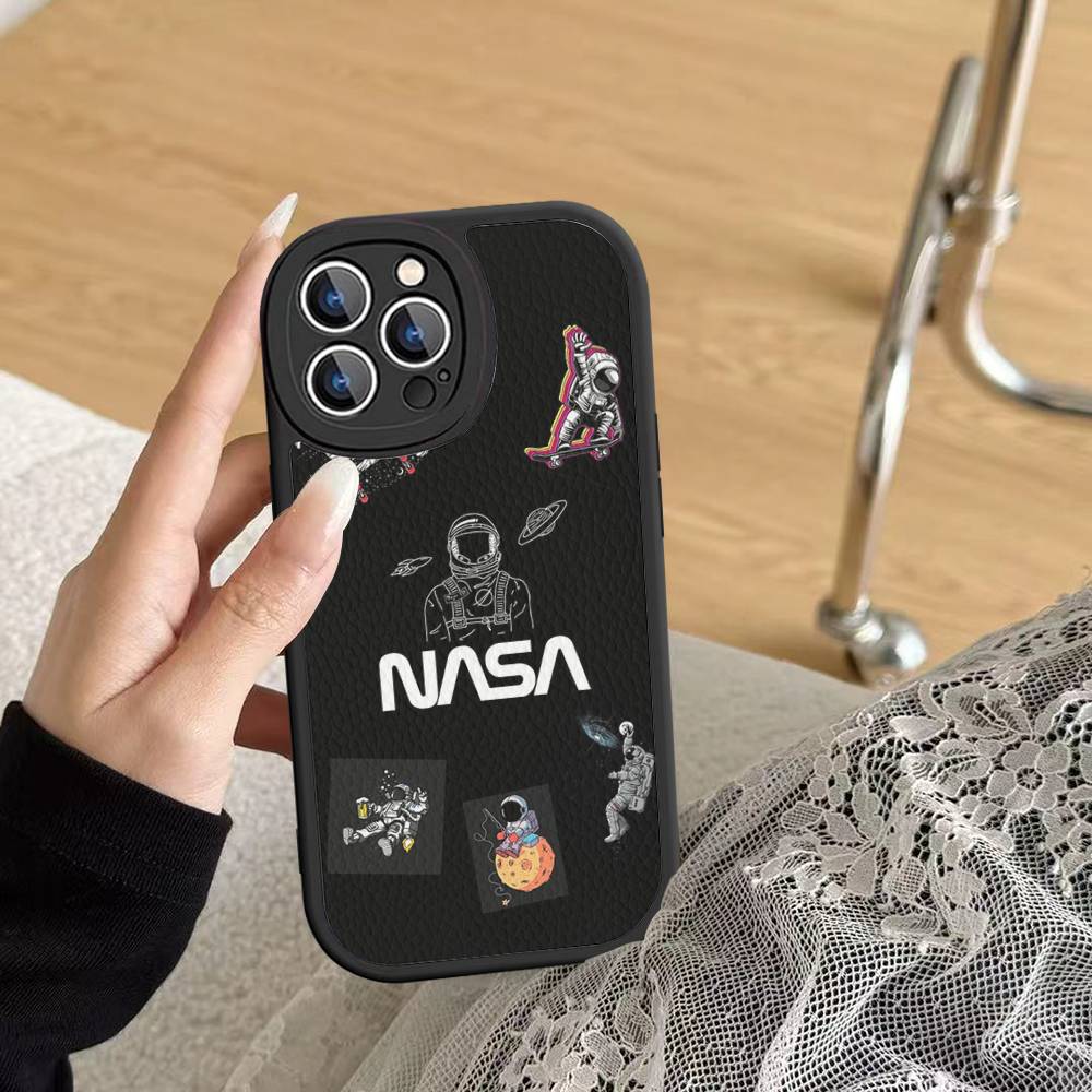 USA N-Nasa Leather Phone Case For IPhone 16 14 15 Pro Plus 13 12 11 Pro Max Silicone Cover