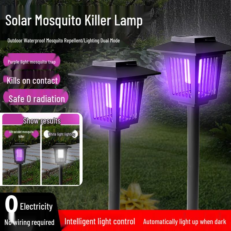 Waterproof Outdoor Solar Mosquito Killer Lamp for Home & Camping - Electric Shock Repellent Device