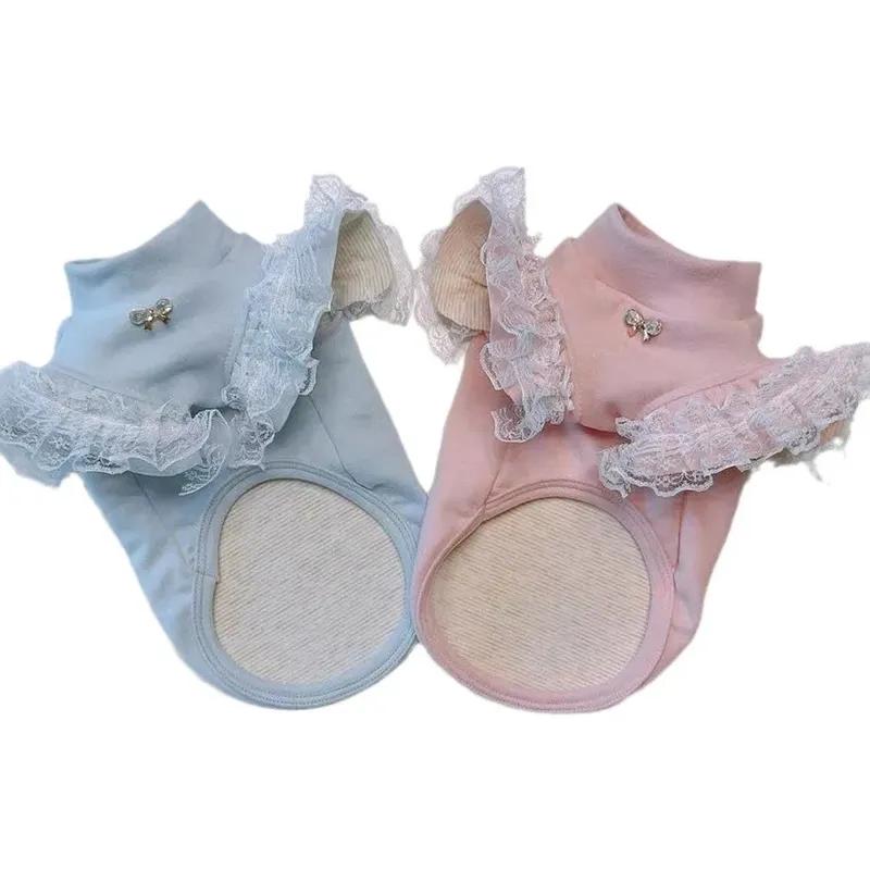 Pet Clothing Autumn and Winter Base Shirt Lace Flying Sleeves Ladies Base Vest Small Teddy Bear Dog Clothes for Small Dogs