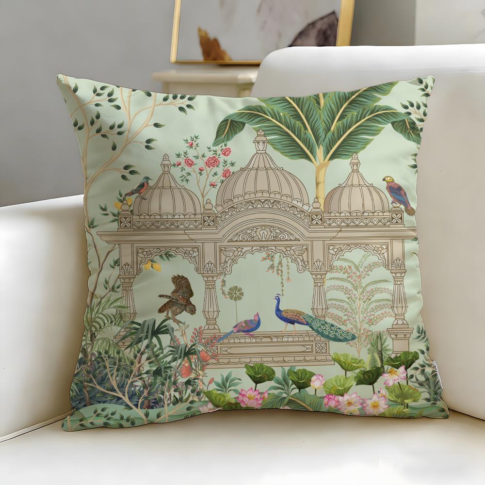 Hot Mmughal Garden with Peacocking Cushion Cover Soft EasyWash Pillow Case Versatile for Couch Bed Travel and Office