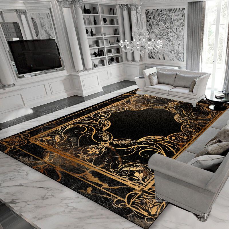 Luxury Black Gold Living Room Decoration Carpet Modern Home Lounge Soft Large Area Rugs Washable Dining Room Porch Floor Mats