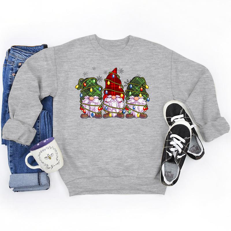 Christmas Lights Gnomes Print Sweatshirts For Women Winter