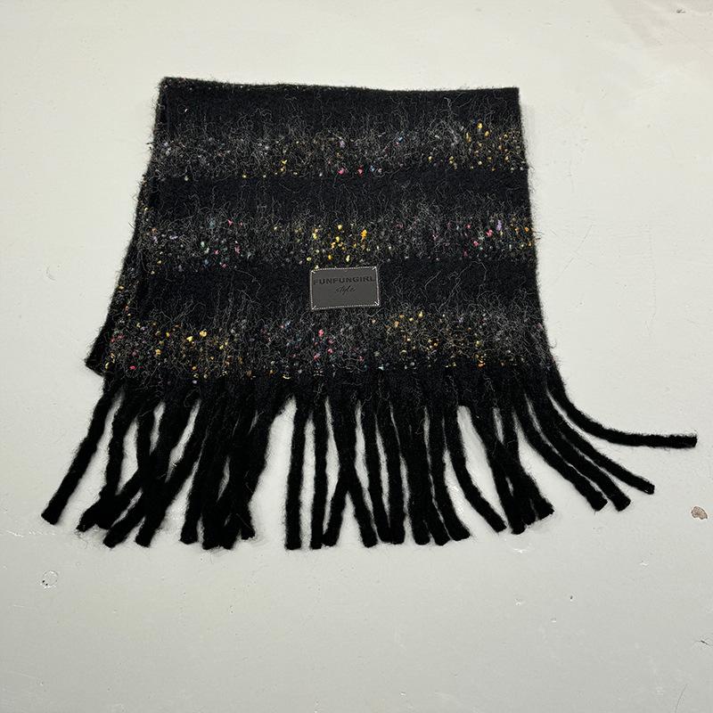 Spring and Autumn Premium Sense Thickened Long Warm Striped Scarf Color Matching Soft Versatile Fringed Polyester Shawl Scarf