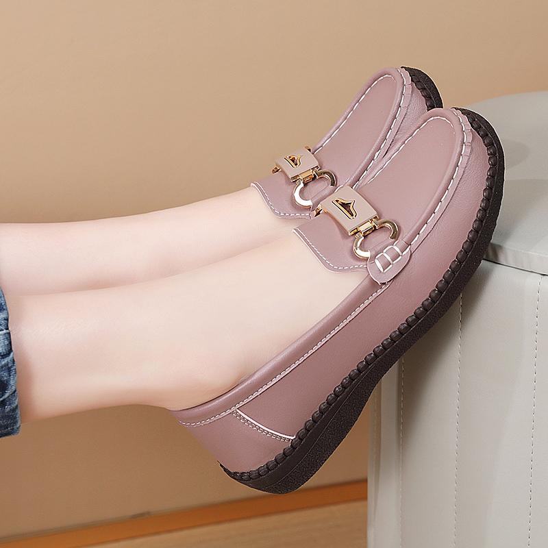 Einfache Damen Leder Loafer Fahr-Mokassins Bequeme Flache Schuhe Schwarz Lässige Slip-Ons Große Größen Schwarz Business Büroschuhe