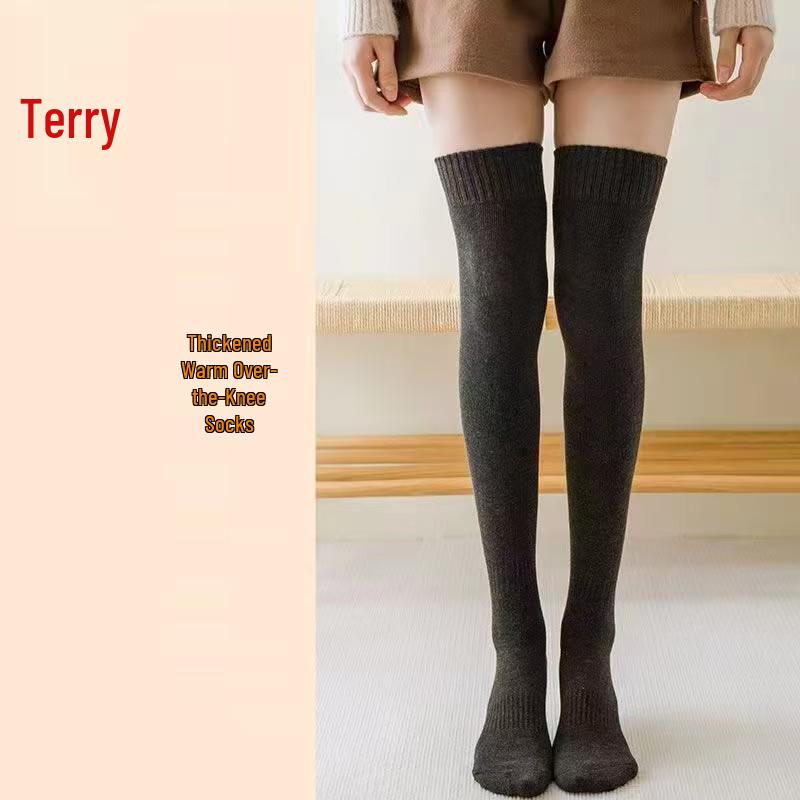 Women's Fleece-Lined Over-the-Knee Thickened Terry Socks - Slimming & Versatile for Autumn/Winter