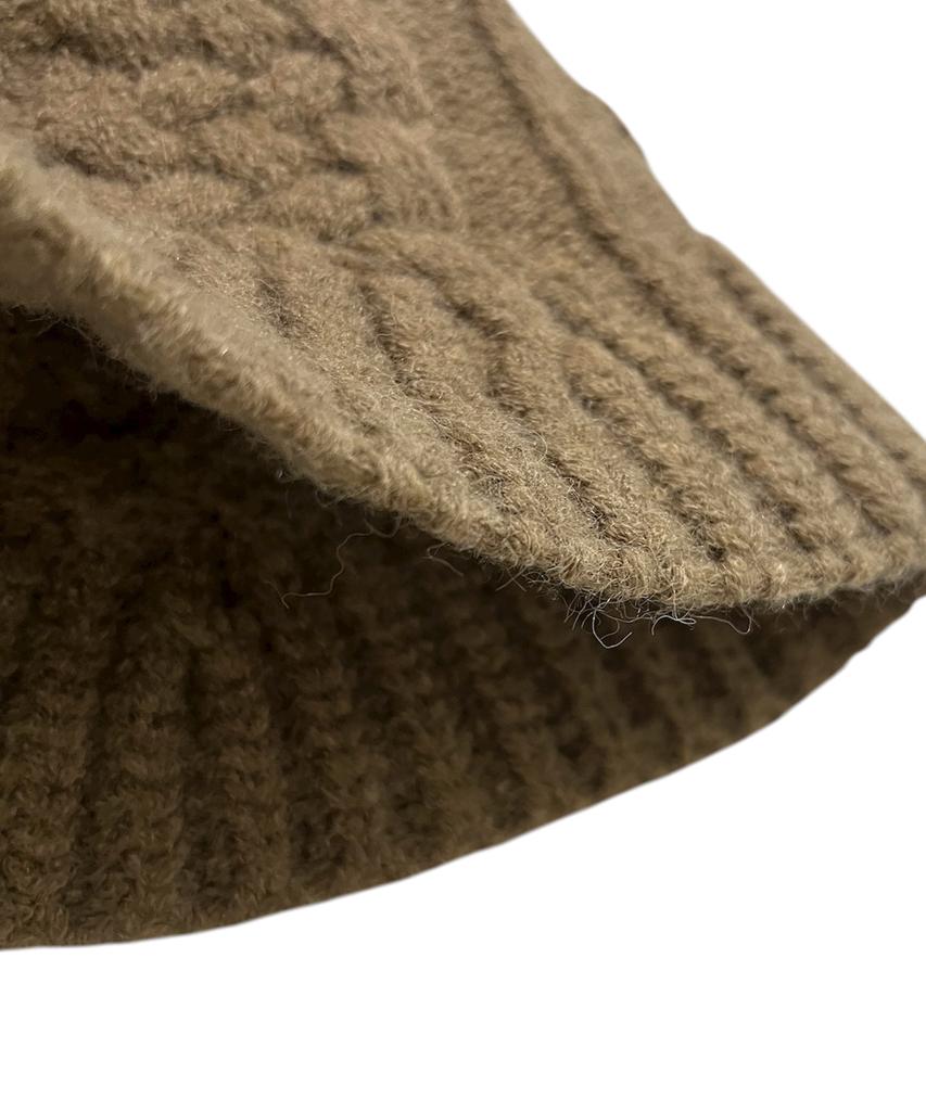 SK8ER ROCK Cable Knit Cross Bucket Hat ((Dark Beige))