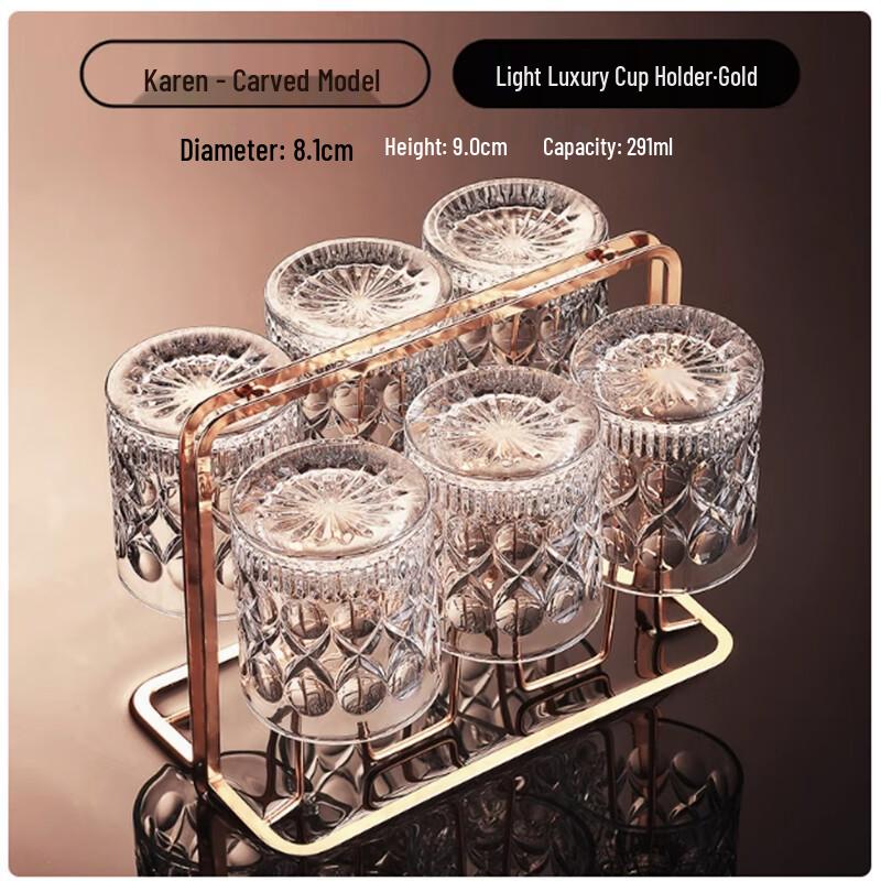 Langxi European Style Karin Engraved Whiskey Glass Set with Gold Stand