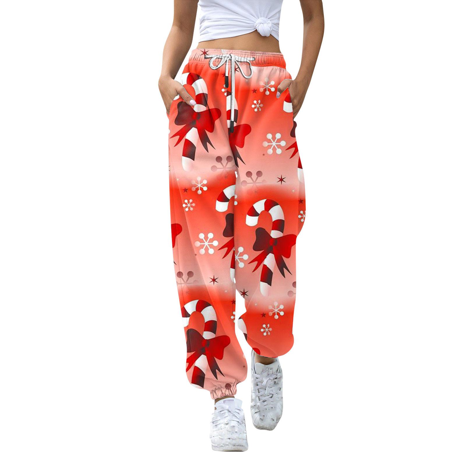 

Женские повседневные модные рождественские принтованные повседневные спортивные брюки с эластичной талией и завязками на шнурке S