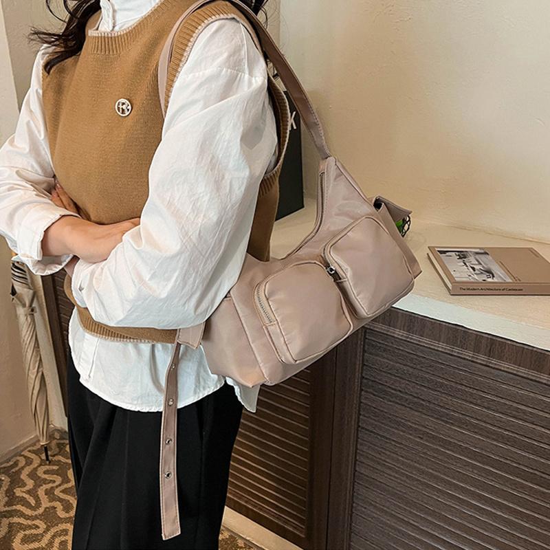 Yogodlns Simple Retro Shoulder Bags for Women Outdoor Travel Ladies Multi-Pocket Crossbody Bag Solid Color Girl Hobos Tote Handbag