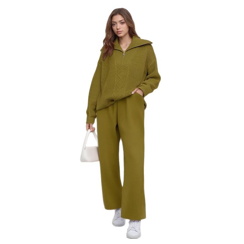 2025 Autumn/Winter High-Neck Knit Top & Wide-Leg Pants Set