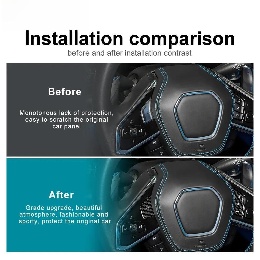 Real Carbon Fiber For Chevy Corvette C8 2020 2021 2022 2023 2024 2025 Steering Wheel Button Cover Trim Interior Accessories