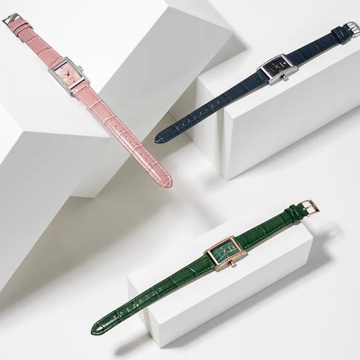 Natural Diamond Malachite Square Leather Watch GE1252