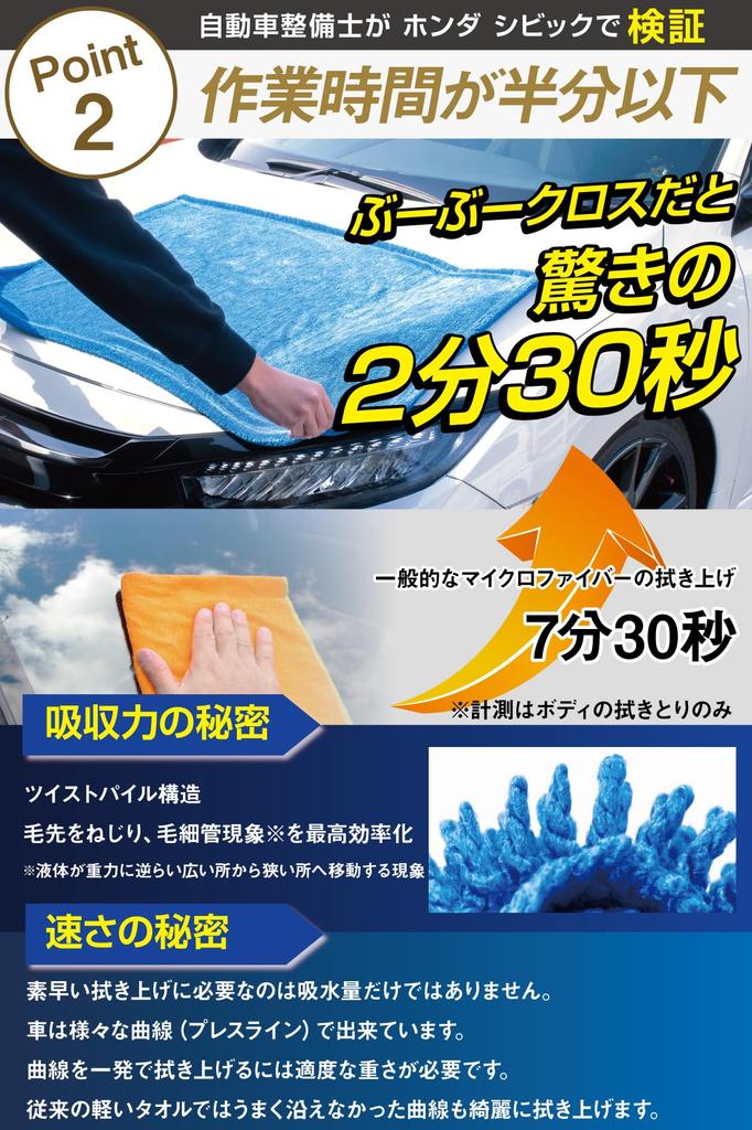 BooBoo Material Car Wash Super Edgeless 100cm x 60cm [Mechanic-Designed Double-Sided Towel] Towel, Large, Absorbent, Thick, Microfiber, (L)