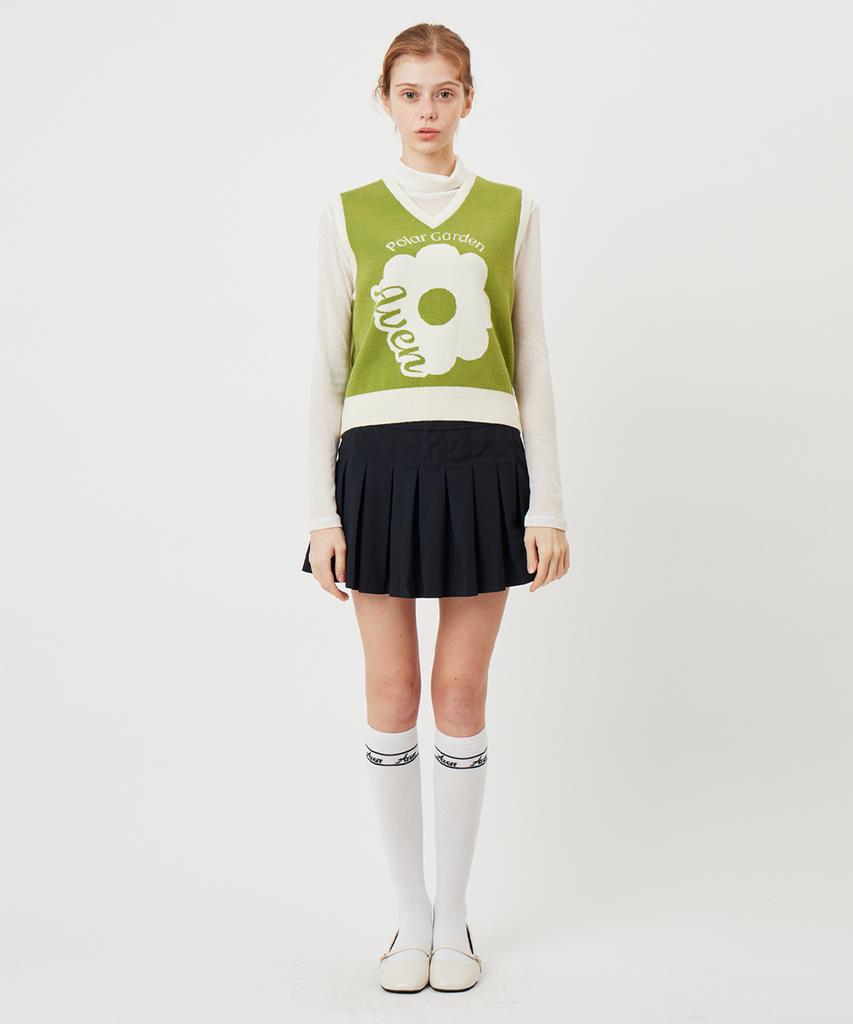AVEN Paula Garden Flower Knit Vest Green