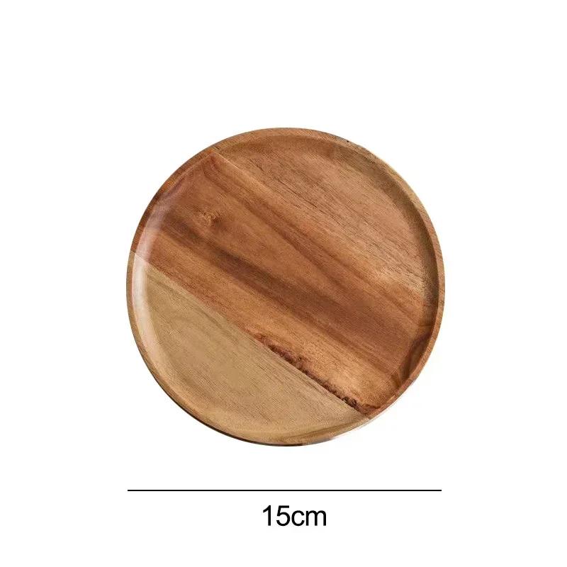 2026 New 15/20/25cm DIY Thinking Wooden Plate Round Tea Wooden Dining Plate Snack Bread Dried Fruit Plate