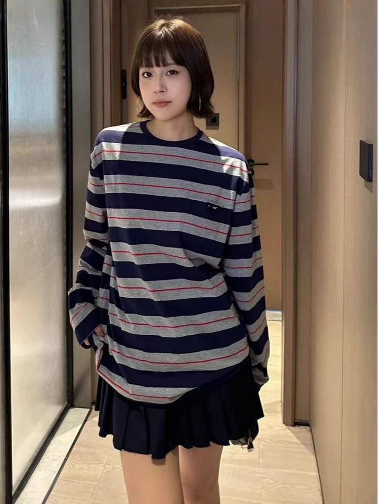 Miu Miu Women's Striped Cotton Long Sleeve Base Layer T-Shirt