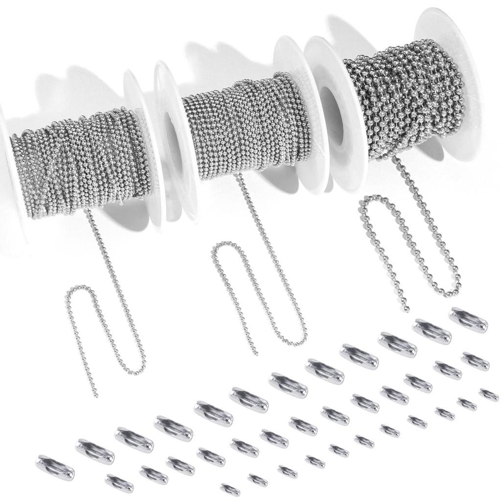 5 Meter Stainless Steel Ball Chains Necklace With 40pcs Connectors Clasps,Silver Bead Chain Sets for Necklace Hanging DIY Crafts