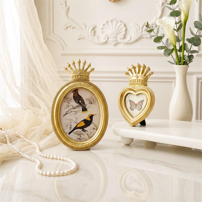 Desktop Photo Frame with Gold-Tone Finish, Ornate Crown Detail, Decorative Resin Picture Frame for Tabletop or Wall Mount Styling