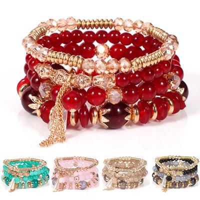 Crystal Bohemian Multilayer Beaded Fashion Bracelets Natural 4Pcs/Set Stone Bangle  Accessories