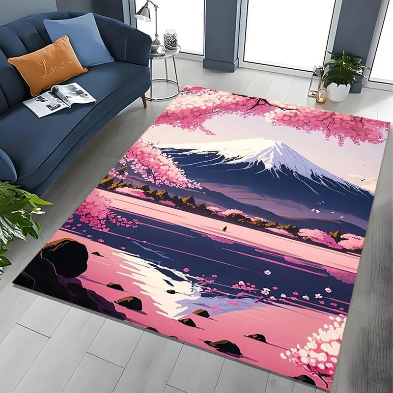 Japanese Cherry Blossom Mount Fuji 3D Large Area Kids Carpet for Home Living Room Child Rugs Bedroom Sofa Doormat Floor Mat Gift