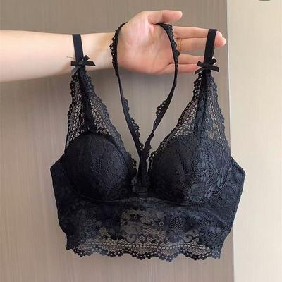 Sexy Women Black Bras Lace Push Up Sling Backless Underwear