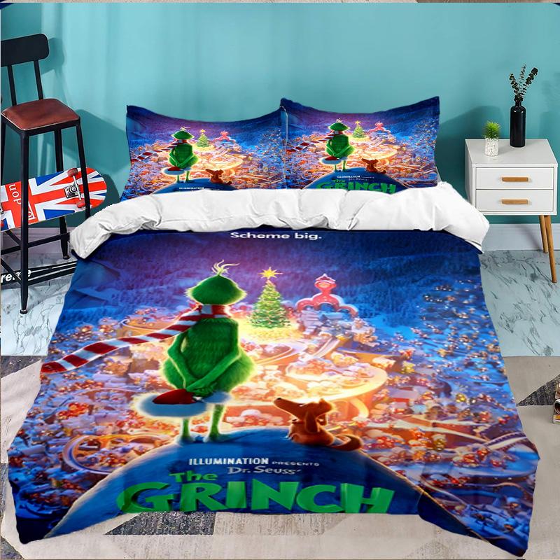 Grin-ch's Festive Adventure 3pcs Bedding Set,Including 1pc Duvet Cover And 2pcs Pillowcases Perfect Gift for Christmas,Ideal for Bedroom, Dormitory